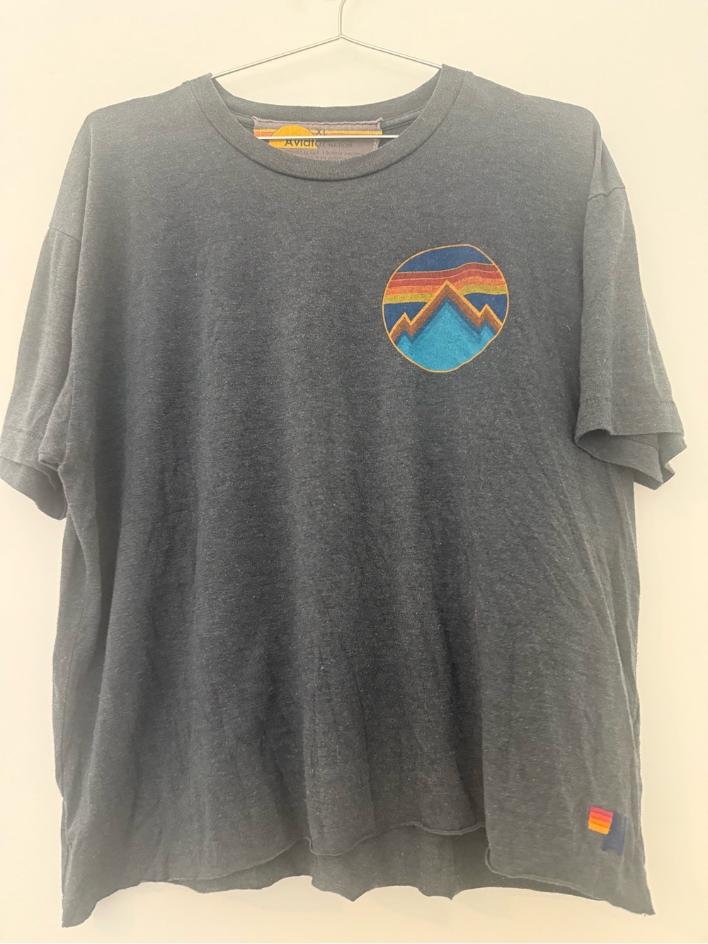 Aviator Nation Navy Short Sleeve Tee with Rainbow Mountain Patch